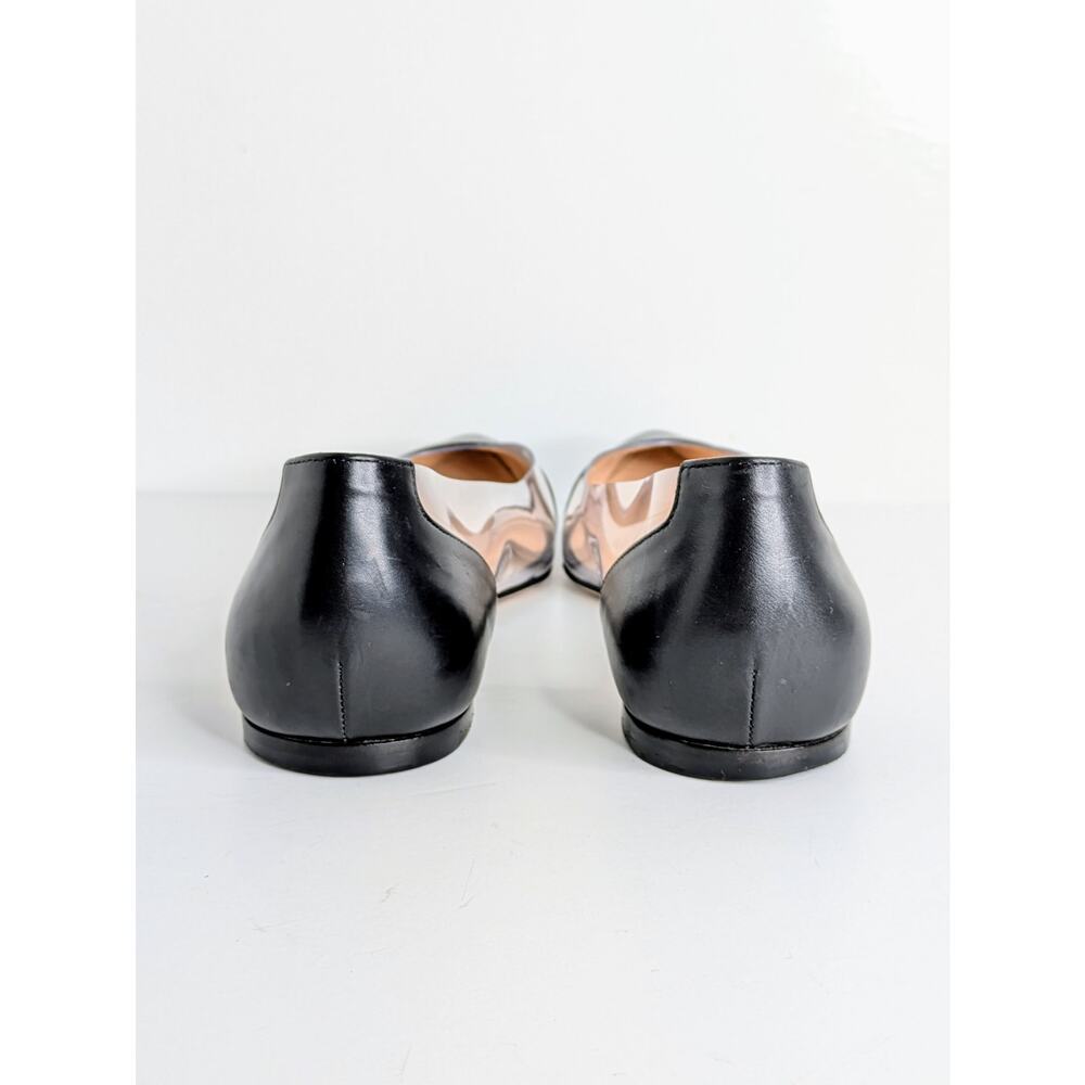 Gianvito Rossi Plexi Flats 39.5 Black Leather Clear PVC Pointed Toe Ballet 9.5 - Picture 4 of 13